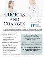Choices and Changes: Motivating Healthy Behaviors- ONLINE WORKSHOP- October 19, 2022